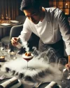 A chef using dry ice to create a fog effect